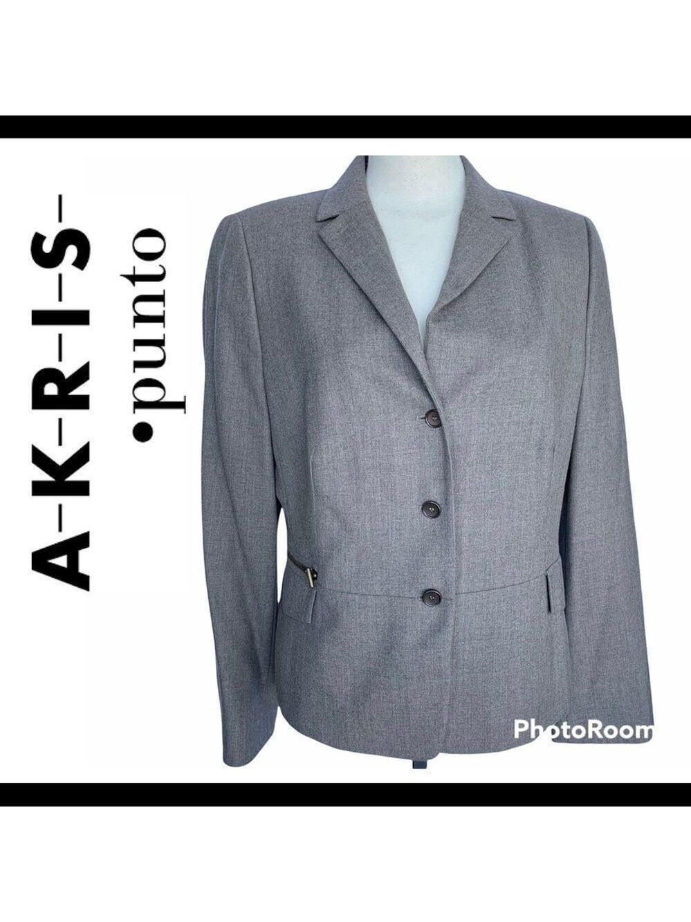 AKRIS Punto Gray Oatmeal Wool Blazer Size 14